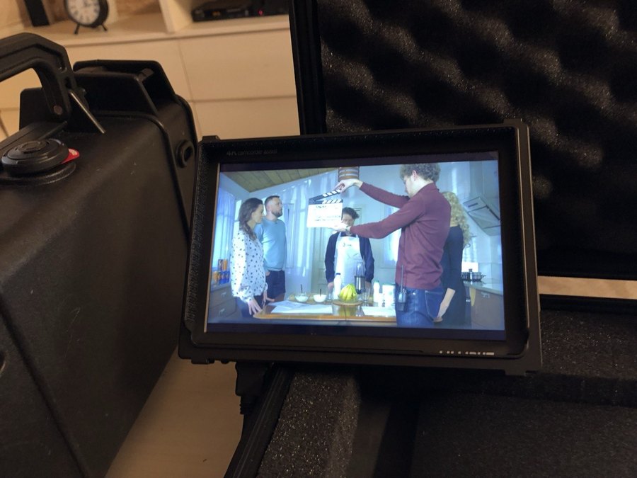 Camera monitor during a learning video shoot.