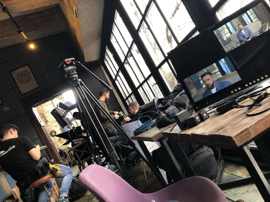 Filming a learning video in a studio.